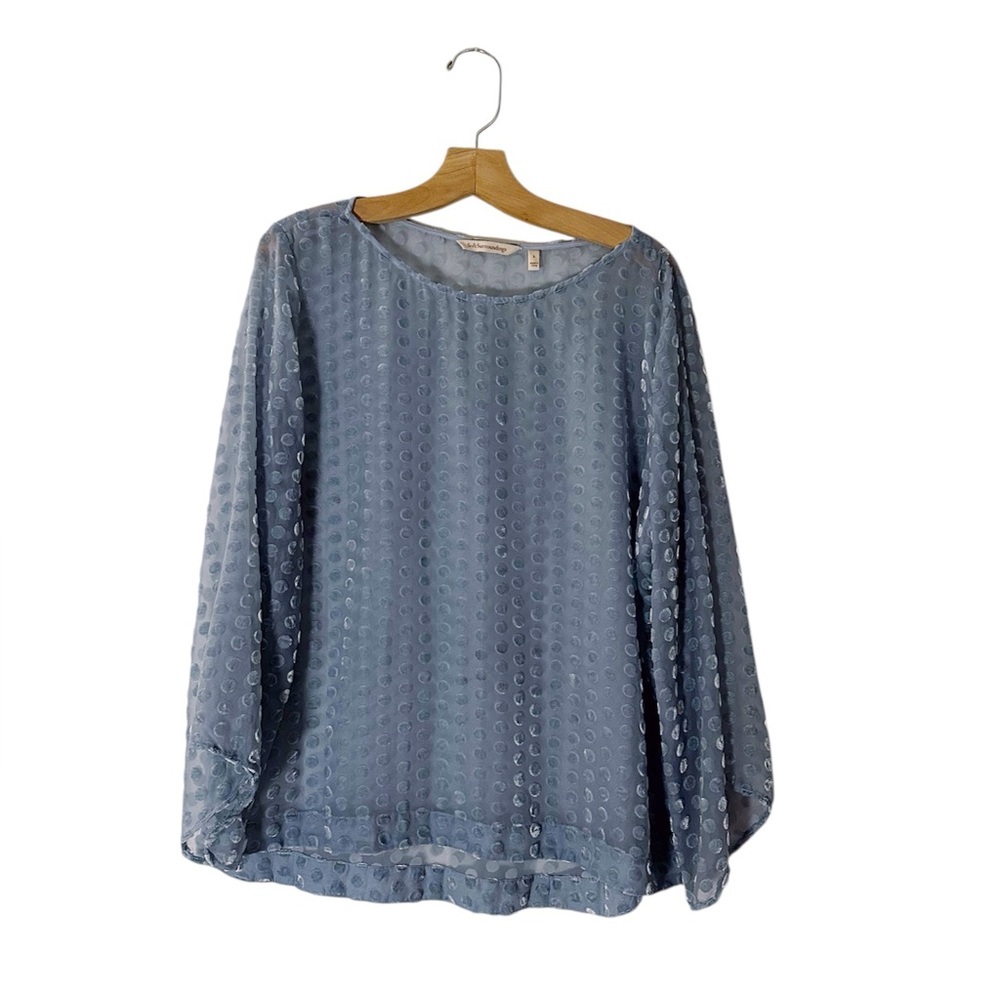 Soft Surroundings Flocked Velvet Polka Dot Long Sleeve Blouse Top Blue